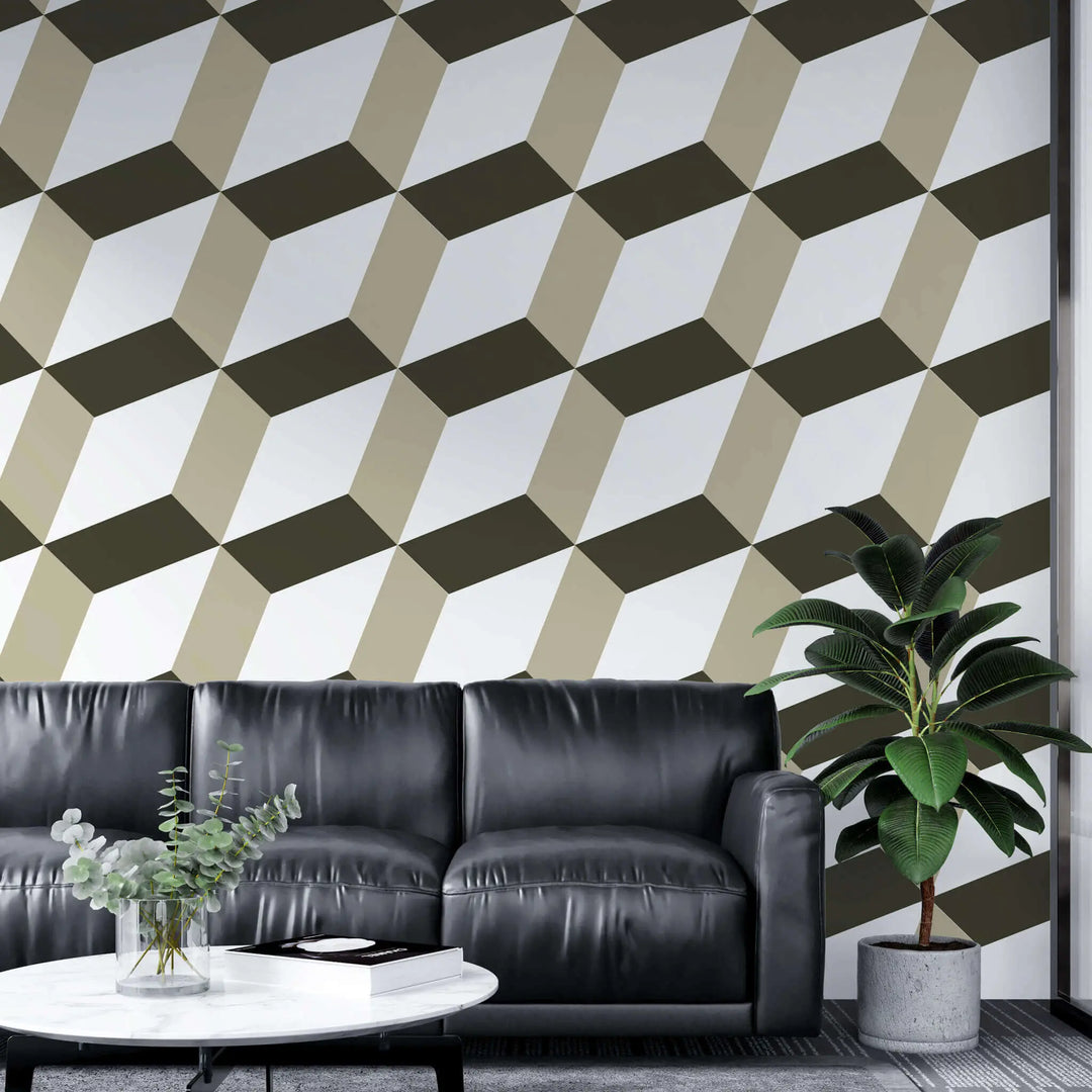 Tapet personalizat 3d cu forme geometrice bej in perspectiva perspective cubes