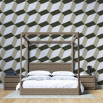 Tapet personalizat 3d cu forme geometrice bej in perspectiva perspective cubes