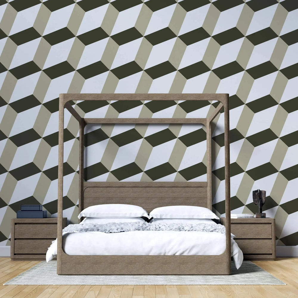 Tapet personalizat 3d cu forme geometrice bej in perspectiva perspective cubes