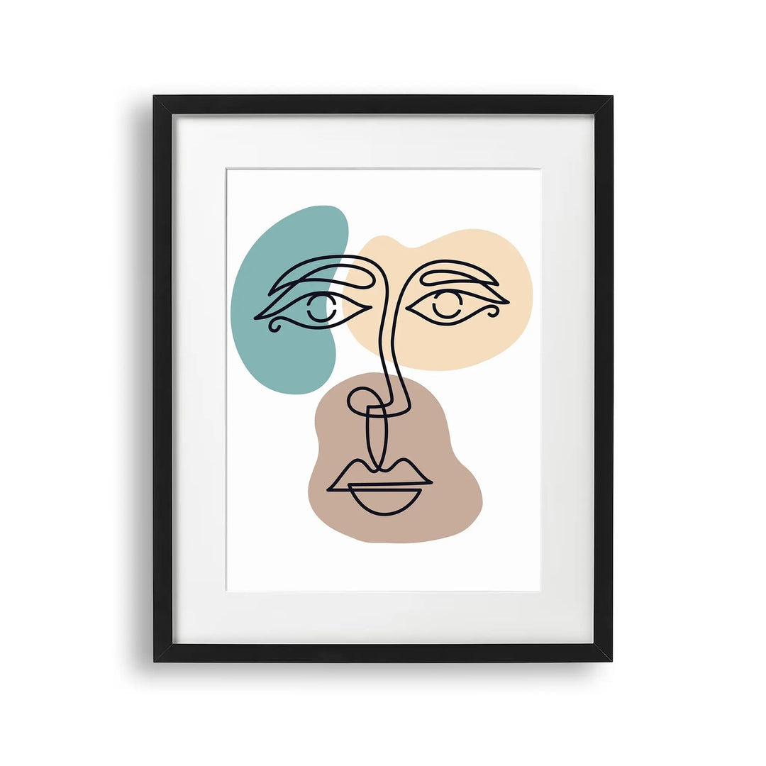 Tablou cu rama care prezinta un chip femeie intr o silueta cubista evocand minimalism si forme geometrice texturate cubist portrait