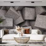 Tapet personalizat 3d cu blocuri de granit imbinate asimetric in nuante de maronii concrete blocks granit