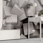 Tapet personalizat 3d cu blocuri de granit imbinate asimetric in nuante de maronii concrete blocks granit
