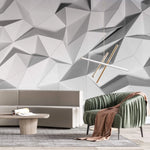Tapet personalizat 3d cu forme fine geometrice triunghiulare albe in relief 3d white geometrics
