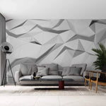 Tapet personalizat 3d cu forme fine geometrice triunghiulare albe in relief 3d white geometrics
