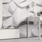 Tapet personalizat 3d cu forme fine geometrice triunghiulare albe in relief 3d white geometrics