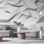 Tapet personalizat 3d cu forme fine geometrice triunghiulare albe in relief 3d white geometrics