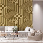 Tapet personalizat 3d cu linii si forme asimetrice aurii gold bars