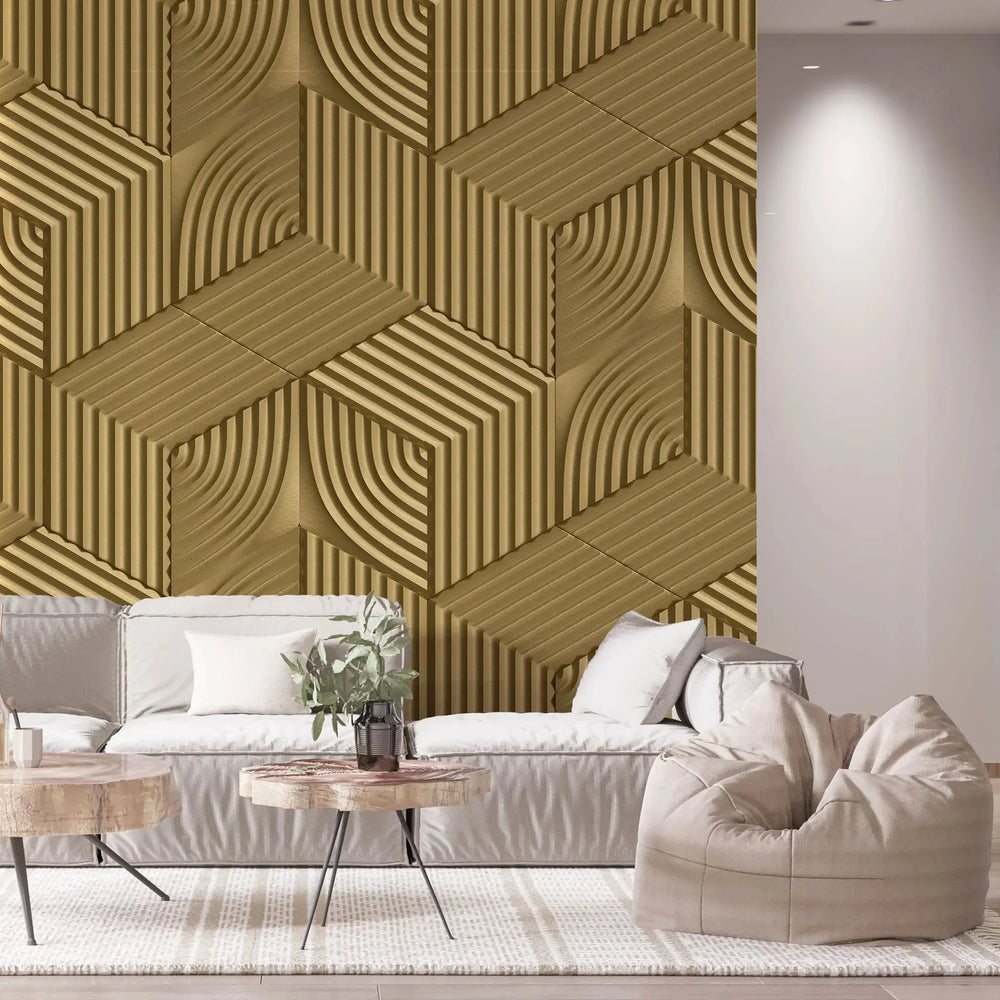 Tapet personalizat 3d cu linii si forme asimetrice aurii gold bars