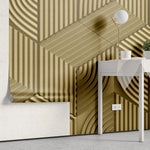 Tapet personalizat 3d cu linii si forme asimetrice aurii gold bars