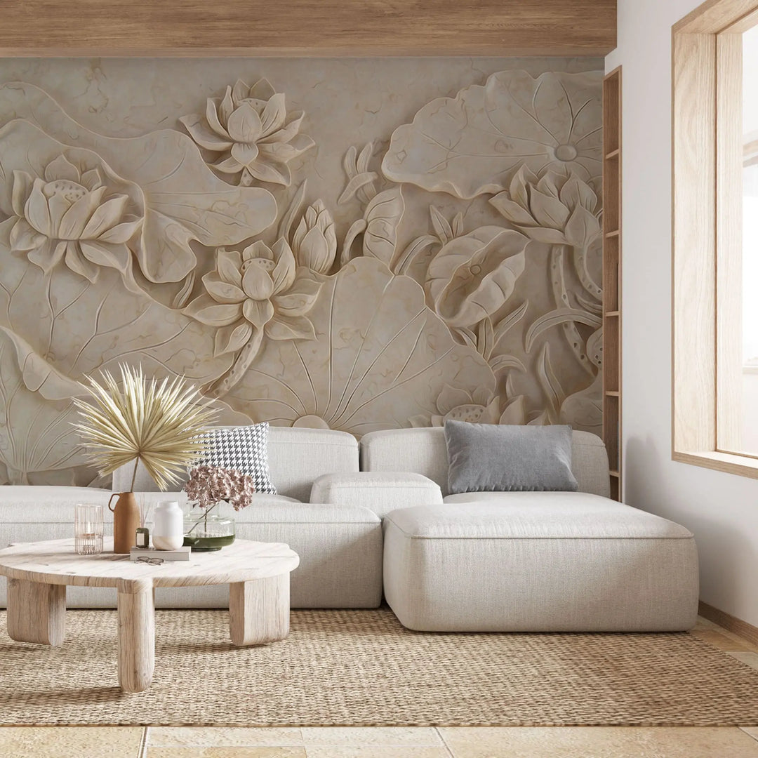 Tapet personalizat 3d cu efect de flori gravate in 3d engraved flowers