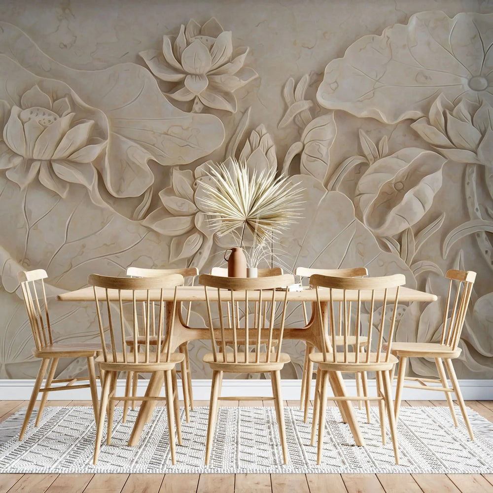 Tapet personalizat 3d cu efect de flori gravate in 3d engraved flowers