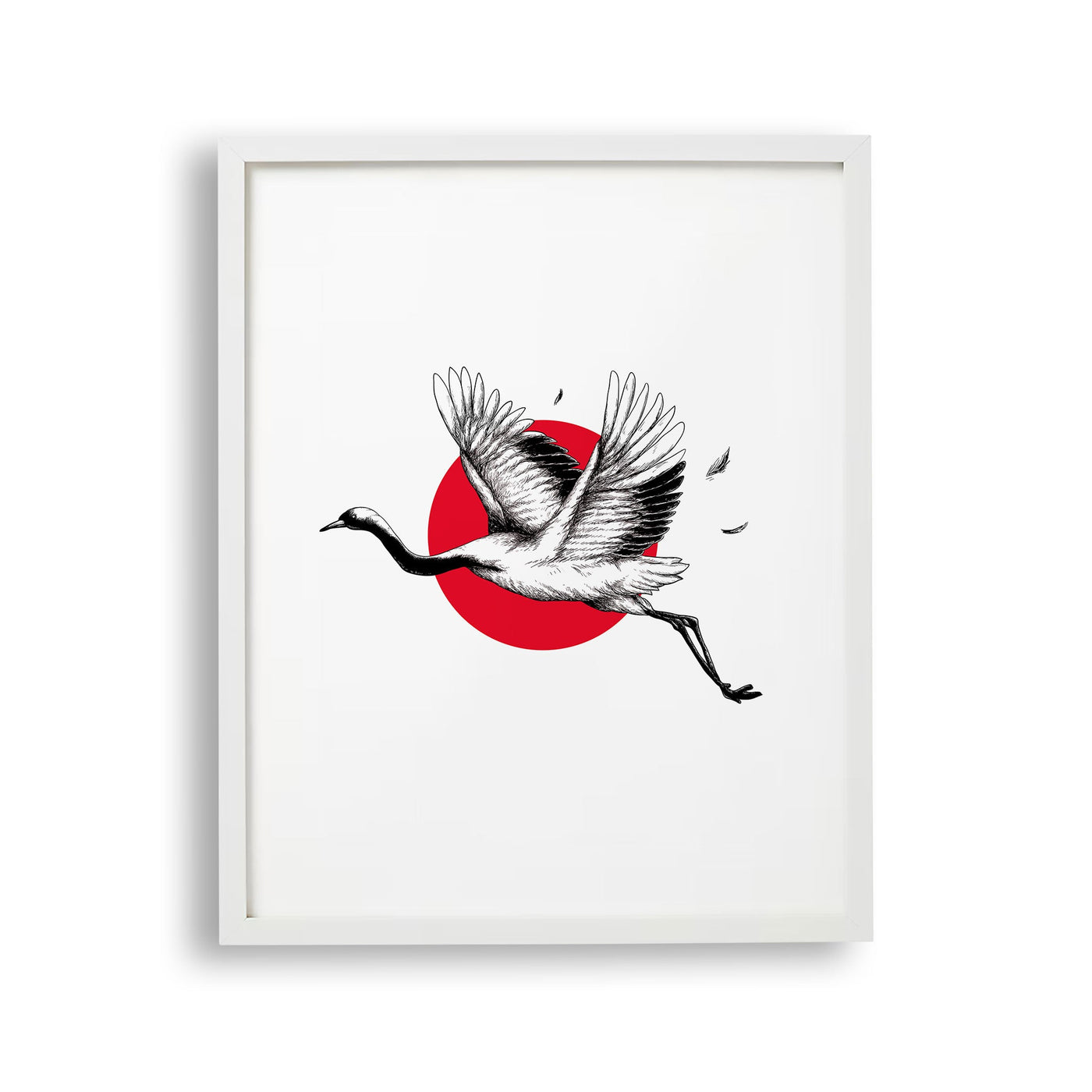 tablou-cu-rama-cate-ilustreaza-un-cocor-japonez-in-zbor-red-crowned-cranes