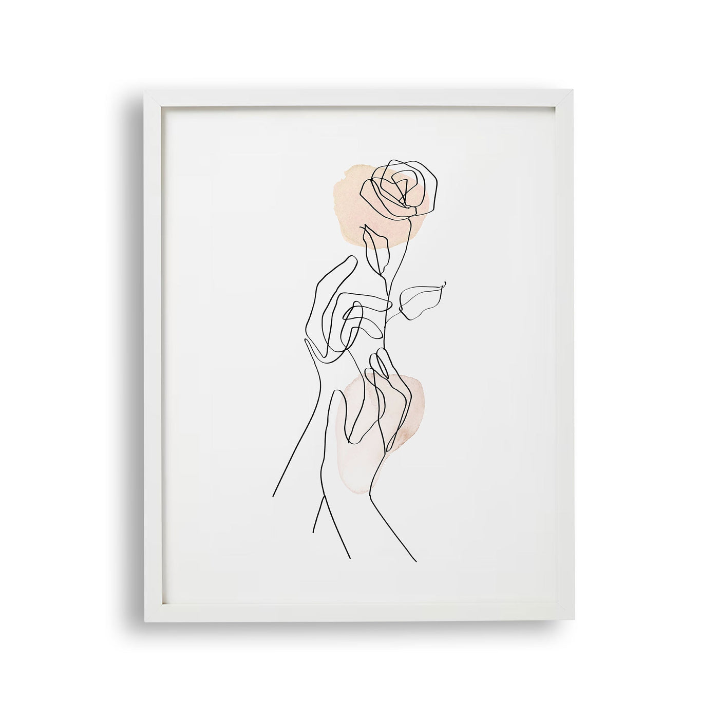 tabloul-cu-rama-care-ilustreaza-un-desen-line-art-simplu-si-elegant-cu-2-maini-tinand-un-trandafir-gentle-gesture