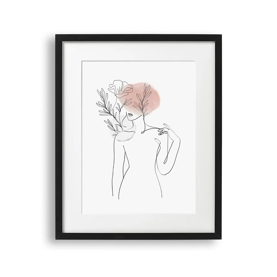 Tablou cu rama care ilustreaza un desen line art cu o silueta feminina aesthetic feminine