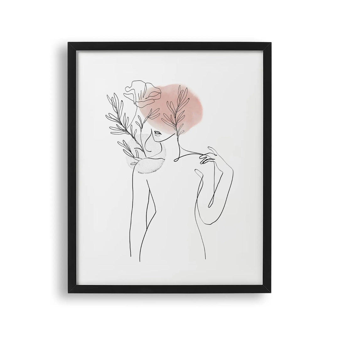 Tablou cu rama care ilustreaza un desen line art cu o silueta feminina aesthetic feminine