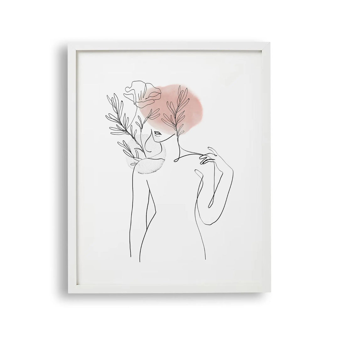 Tablou cu rama care ilustreaza un desen line art cu o silueta feminina aesthetic feminine