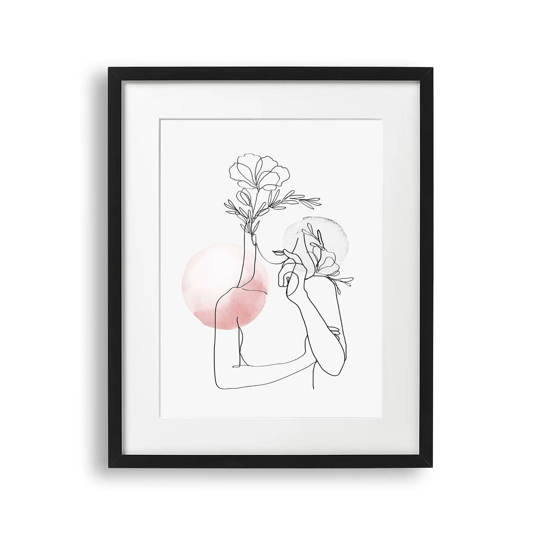 Tablou cu rama care ilustreaza un desen line art cu un bust feminin feminine line art