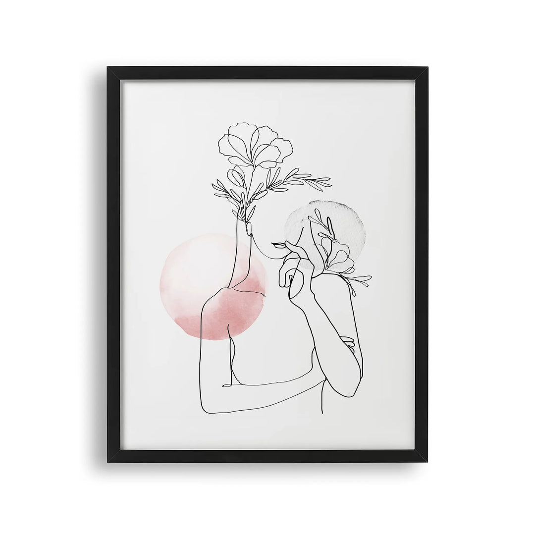 Tablou cu rama care ilustreaza un desen line art cu un bust feminin feminine line art
