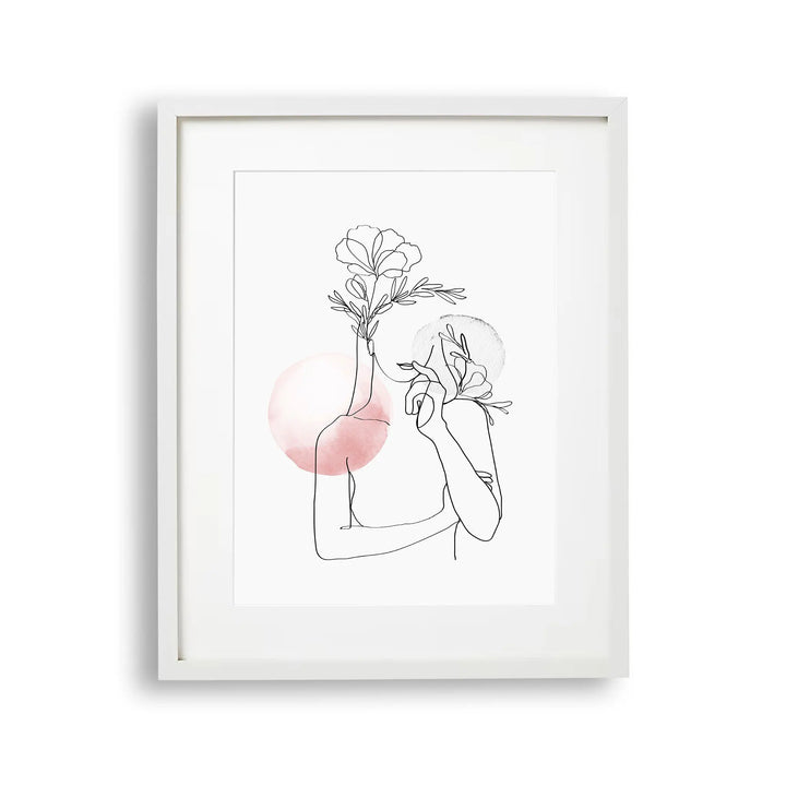 Tablou cu rama care ilustreaza un desen line art cu un bust feminin feminine line art