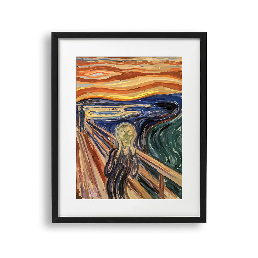 Tablou cu rama ce reproduce celebrul Tablou tipatul creat de edvard munch the scream