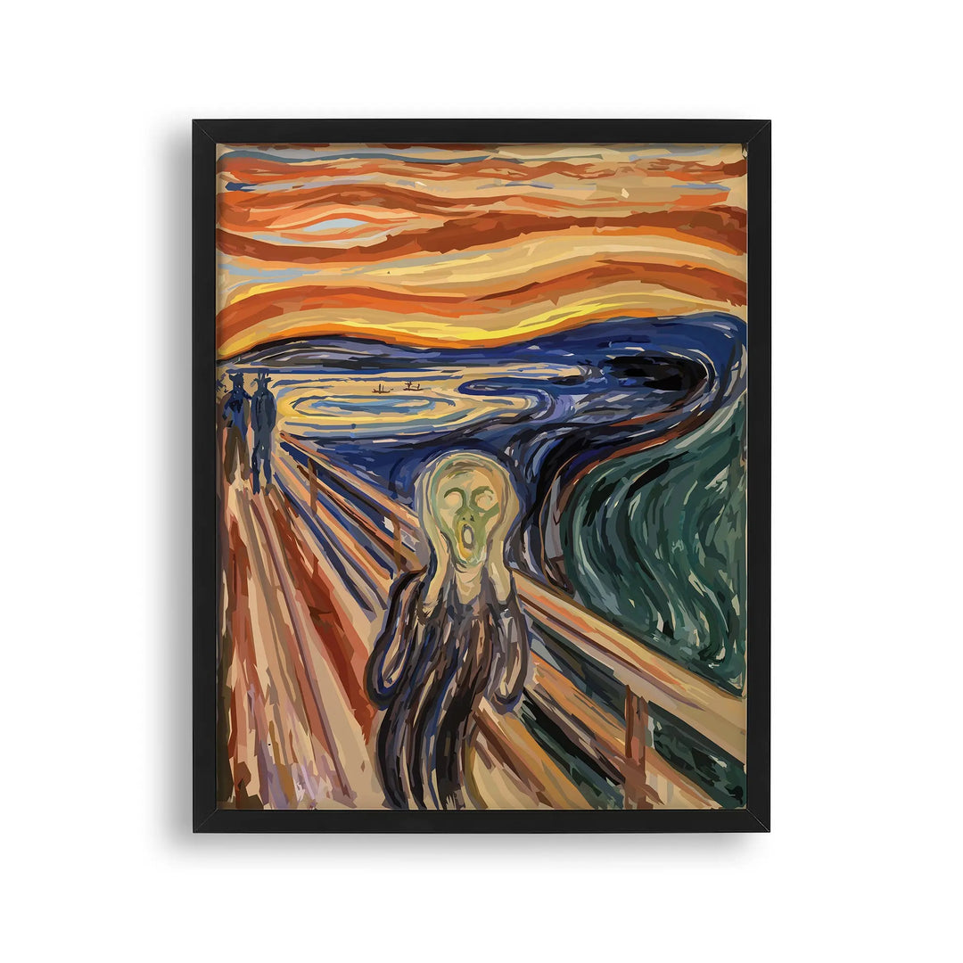 Tablou cu rama ce reproduce celebrul Tablou tipatul creat de edvard munch the scream