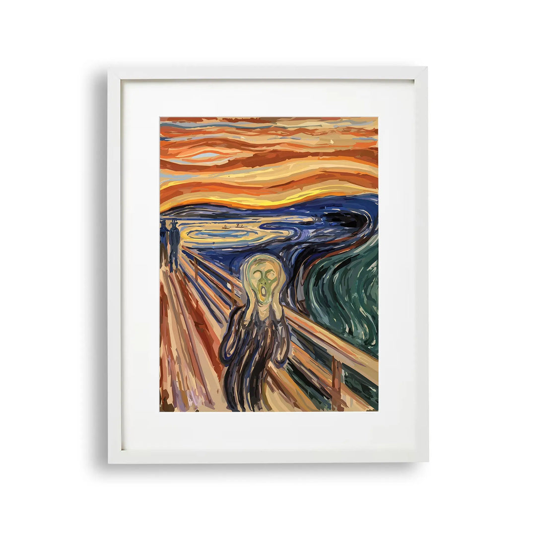 Tablou cu rama ce reproduce celebrul Tablou tipatul creat de edvard munch the scream