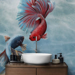 Tapet personalizat watercolor cu pesti exotici sub apa exotic pisces