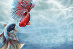 Tapet personalizat watercolor cu pesti exotici sub apa exotic pisces