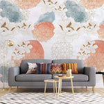 Tapet personalizat watercolor cu selectie de flori albe si forme geometrice aramii floral watercolor