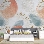 Tapet personalizat watercolor cu selectie de flori albe si forme geometrice aramii floral watercolor