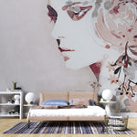 Tapet personalizat watercolor cu portret dama in nuante rozalii la femme
