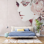 Tapet personalizat watercolor cu portret dama in nuante rozalii la femme