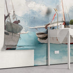 Tapet personalizat watercolor cu barci albe lizzie boat