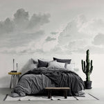 Tapet personalizat watercolor cu nori albi si gri stormy clouds