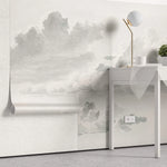 Tapet personalizat watercolor cu nori albi si gri stormy clouds