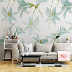 Tapet personalizat watercolor cu flori de crin verzi pe fundal alb mint lily