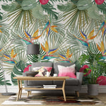 Tapet personalizat watercolor cu pasarea paradisului si plante verzi watercolor bird of paradise 