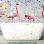 Tapet personalizat watercolor cu pasari flamingo si flori cu petale mov fairy flamingos