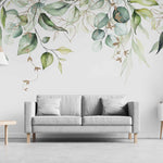 Tapet personalizat watercolor cu frunze verzi cu detalii aurii pe fundal alb aesthetic leaves glitter details