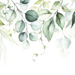 Fototapet personalizat watercolor cu frunze verzi pe fundal alb aesthetic leaves