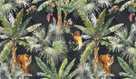 Tapet personalizat watercolor cu jungla si plante tropicale pe un fundal inchis watercolor jungle