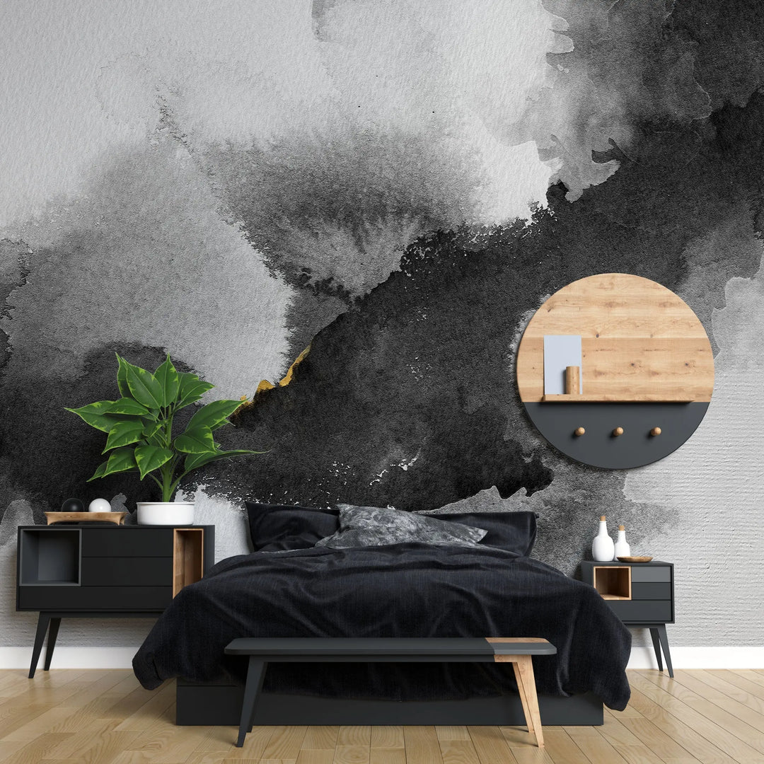 Tapet personalizat watercolor cu cerneala neagra black ink