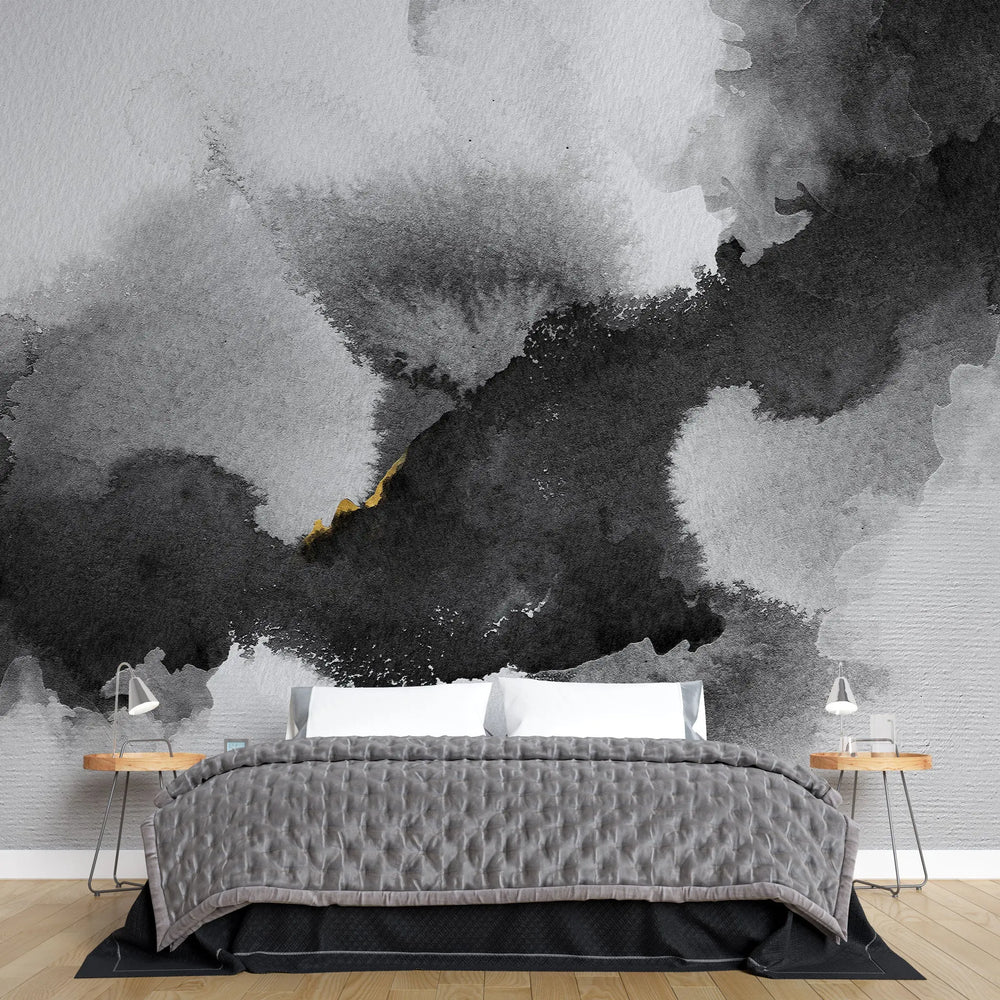 Tapet personalizat watercolor cu cerneala neagra black ink
