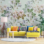 Tapet personalizat watercolor cu flori colorate pe fundal verde menta minty flowers