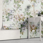 Tapet personalizat watercolor cu flori colorate pe fundal verde menta minty flowers