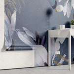 Tapet personalizat watercolor cu fluturi albastri si flori pe un fundal inchis blue butterfly