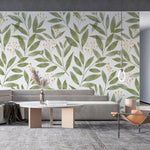 Tapet personalizat watercolor cu frunze si flori de vasc mistletoe leaves