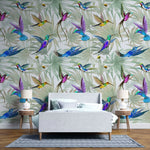 Tapet personalizat watercolor cu pasari exotice colorate color birds