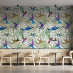 Tapet personalizat watercolor cu pasari exotice colorate color birds