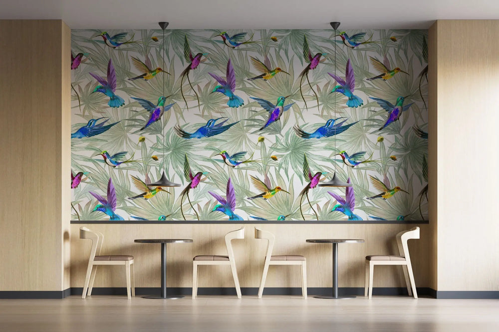 Tapet personalizat watercolor cu pasari exotice colorate color birds